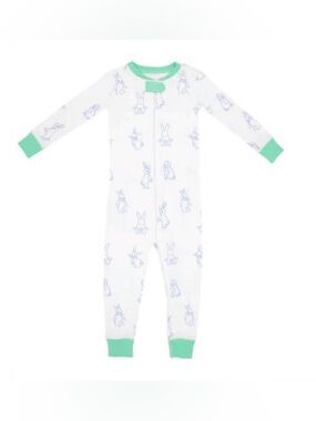 The Beaufort Bonnet Company White Bunny One-Piece Footie with Green Trim